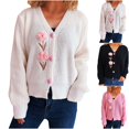 thumbnail image 1 of WRKEKC Women's Floral Button Cardigan Sweater V Neck Open Front Knit Jacket Long Sleeve Fall Layering Piece with Pockets, 1 of 6