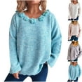 thumbnail image 1 of WRKEKC Women's Floral Decor Crewneck Knit Pullover Sweater Long Sleeve Feminine Blossom Embellished Tops Womens Sweater, 1 of 7