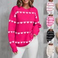 thumbnail image 1 of WRKEKC Women's Heart Print Knit Pullover Sweater Casual Crew Neck Long Sleeve Valentine Fall Tops Cozy Womens Sweater Romantic, 1 of 10