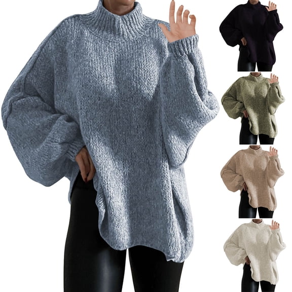 WRKEKC Women's High Neck Pullover Sweater Long Sleeve Casual Warm Knit Top Cozy Winter Basic Womens Sweater