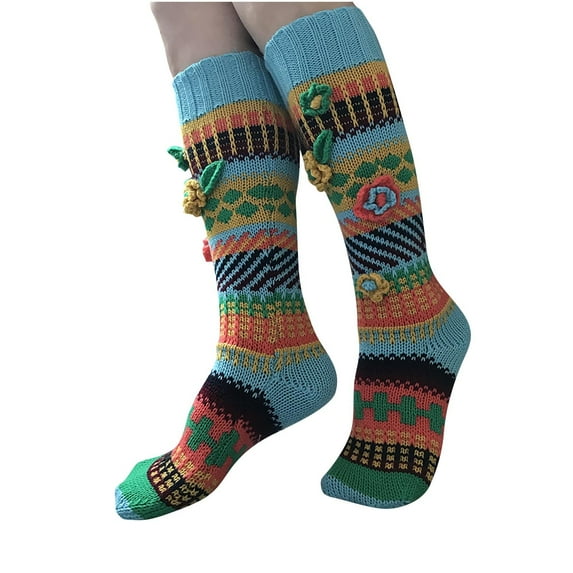 WRKEKC Women's Knee High Slouchy Socks Knitted Pattern Decorative Over The Knee Socks for Home Floor and Casual Fashion Wear