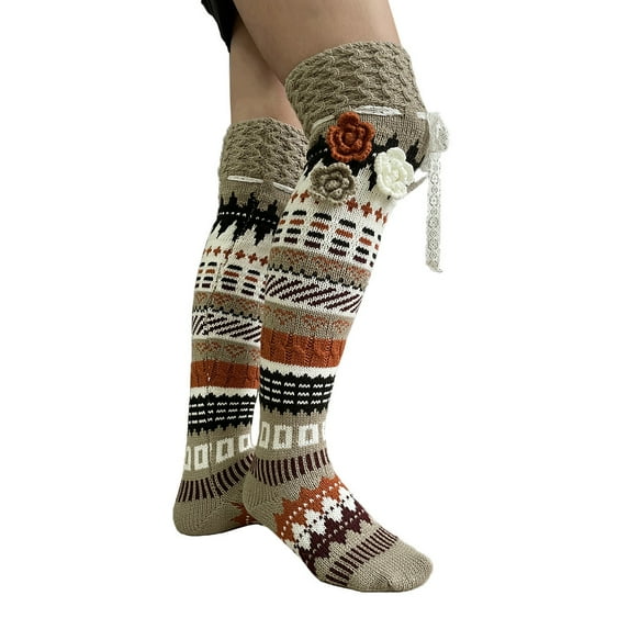 WRKEKC Women's Knee High Slouchy Socks Knitted Pattern Decorative Over The Knee Socks for Home Floor and Casual Fashion Wear