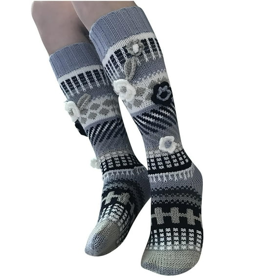 WRKEKC Women's Knee High Slouchy Socks Knitted Pattern Decorative Over The Knee Socks for Home Floor and Casual Fashion Wear