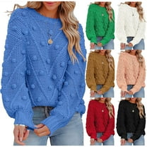 WRKEKC Women's Plain Crewneck Knit Pullover Sweater Long Sleeve Fall Winter Warm Casual Loose Fit Cozy Womens Sweater