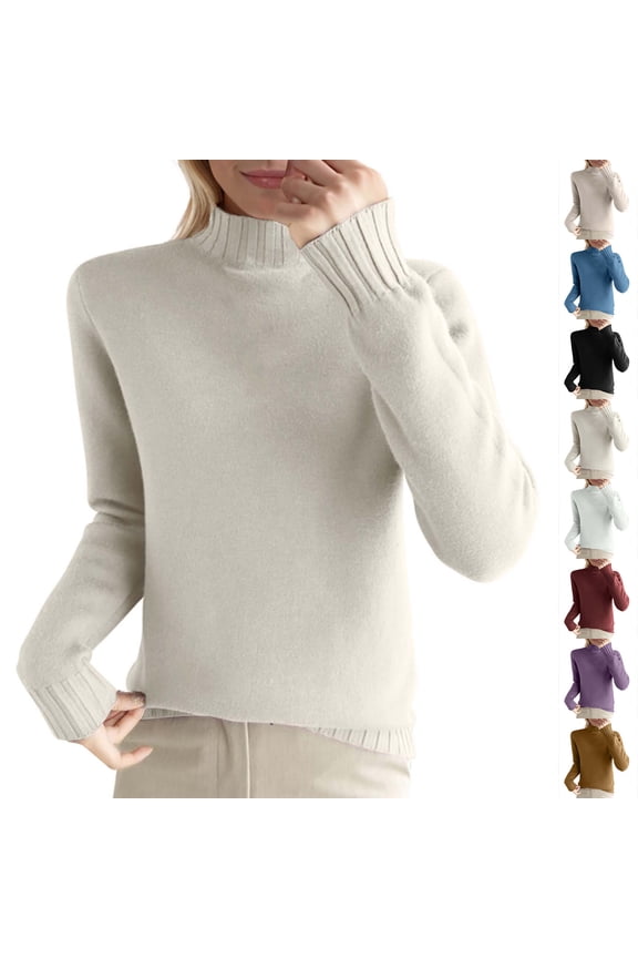 Women's Pure Wool Cable Knit Pullover Sweater High Neck Thick Warm Long Sleeve Winter Cozy Oversized Sweaters for Women