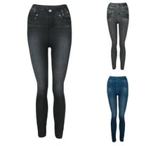 WRKEKC Women's Solid Color Faux Denim Leggings Stretch Jeggings High Waisted Tummy Control Compression Fit for Everyday Casual and Light Activities