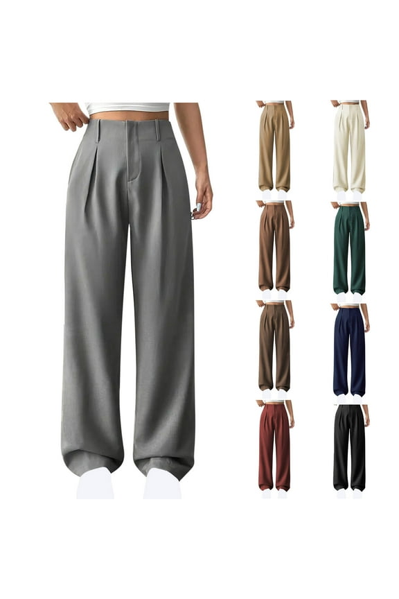 Women's Solid Color High Waisted Wide Leg Dress Pants Business Casual Trousers Flowy Comfort Fit with Belt Loops for Conference and Professional Meetings