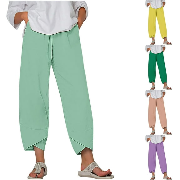 WRKEKC Women's Solid Color Summer Comfortable Loose Wide Leg Capri Pants With Pockets Lightweight Breathable For Daily Wear and Outdoor Activities