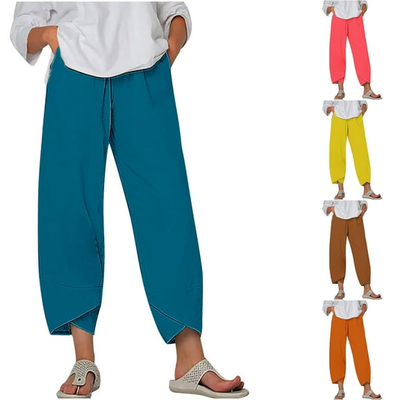 WRKEKC Women's Solid Color Summer Comfortable Loose Wide Leg Capri Pants With Pockets Lightweight Breathable For Daily Wear and Outdoor Activities