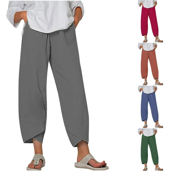 WRKEKC Women's Solid Color Summer Comfortable Loose Wide Leg Capri Pants With Pockets Lightweight Breathable For Daily Wear and Outdoor Activities