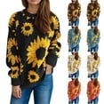 thumbnail image 1 of WRKEKC Women's Sunflower Jacquard Crewneck Knit Pullover Sweater Long Sleeve Casual Retro Floral Pattern Cozy Tops Unique Style, 1 of 10