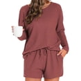 thumbnail image 1 of WRKEKC Women's Waffle Knit Pajamas Set Long Sleeve Top and Short Pant Casual Wearable Outside Homewear Breathable Sleepwear for Women, 1 of 4