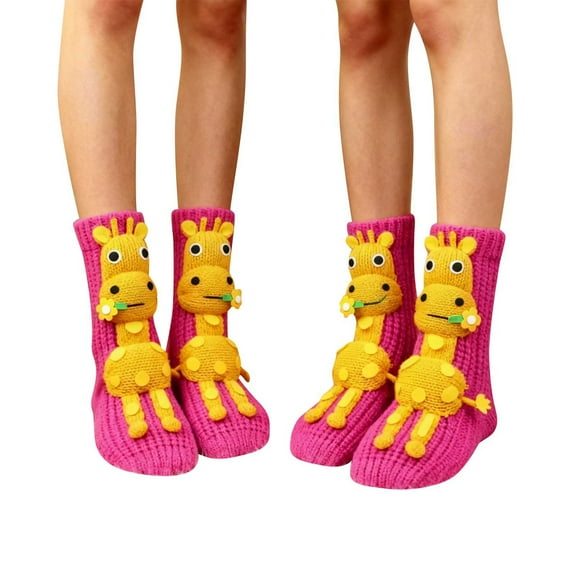 WRKEKC Women's Winter Warm Crew Socks Cartoon Design Thick Knitted Non Slip Home Floor Socks for Cozy Cold Weather Leisure Wear