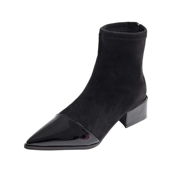 WRKEKC Womens Boots Ankle Booties Solid Patchwork Pointed Toe Back Zipper Thick Heel Mid Heel Short Boots for Ladies