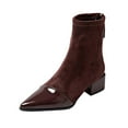 thumbnail image 1 of WRKEKC Womens Boots Ankle Booties Solid Patchwork Pointed Toe Back Zipper Thick Heel Mid Heel Short Boots for Ladies, 1 of 8