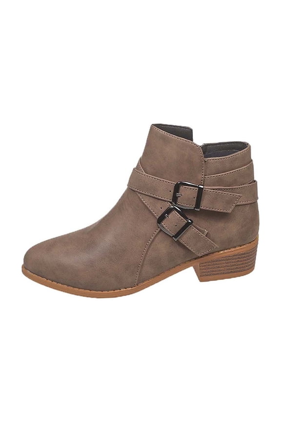 Womens Boots Ankle Booties Solid Pointed Toe Side Zipper Thick Heel Low Heel Short Boots for Ladies Casual