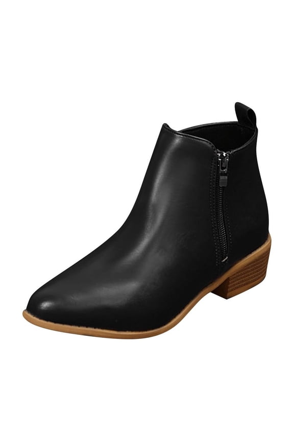 Womens Boots Ankle Booties Solid Pointed Toe Side Zipper Thick Heel Low Heel Short Boots for Ladies