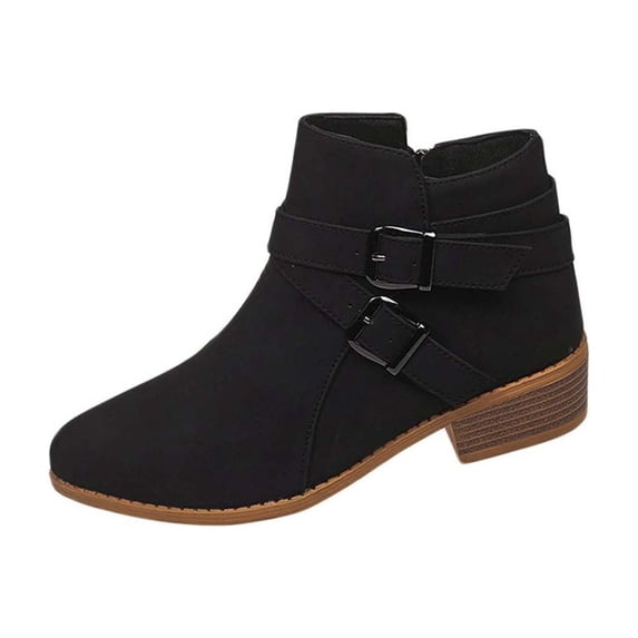 WRKEKC Womens Boots Ankle Booties Solid Pointed Toe Side Zipper Thick Heel Low Heel Short Boots for Ladies