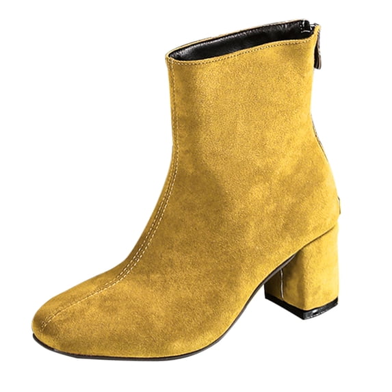 WRKEKC Womens Boots Ankle Booties Solid Square Toe Side Zipper Thick Heel Mid Heel Short Boots for Ladies Winter