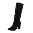 thumbnail image 1 of WRKEKC Womens Boots Knee High Boots Solid Round Toe Thick Heel High Heel Pull On Long Stacked Boots for Ladies, 1 of 9