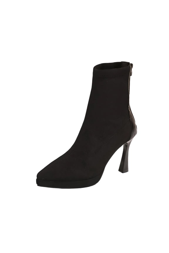 Womens Boots Mid Calf Boots Solid Patchwork Pointed Toe Back Zipper Thin Heel Mid Heel Straight Short Boots