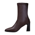 thumbnail image 1 of WRKEKC Womens Boots Mid Calf Boots Solid Square Toe Thick Heel Mid Heel Straight Short Boots for Ladies Winter, 1 of 9