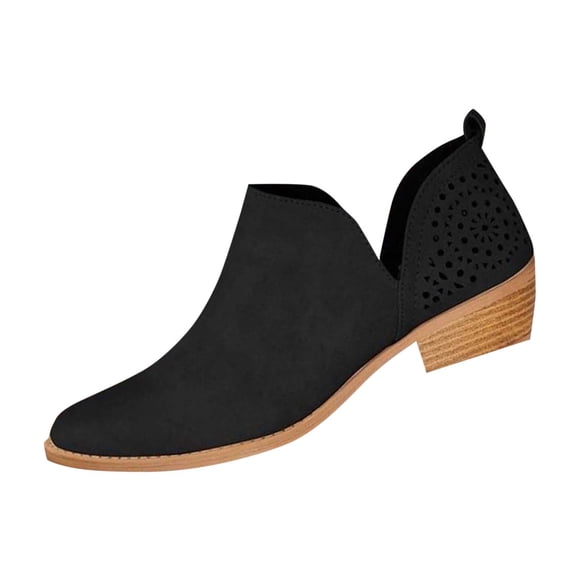 WRKEKC Womens Boots Pointed Toe Cut Out Design Low Heel Ankle Boots Casual Fall Shoes for Women Short Boots