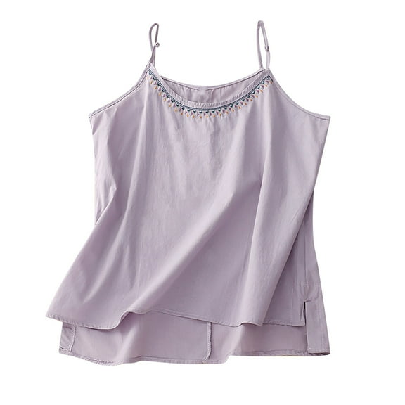 WRKEKC Womens Cami Tank Tops Solid Color Neck Embroidery Thin Strap Sleeveless Tank Top for Daily Styling Layering and Casual Looks