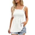thumbnail image 1 of WRKEKC Womens Cami Tank Tops Solid Color Thin Strap Smocked Waist Ruffled Hem Sleeveless Tank Top for Summer Styling and Casual Gatherings, 1 of 7