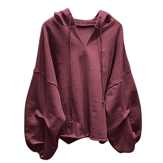 WRKEKC Womens Casual Loose Long Sleeve Hoodie Solid Color Drawstring Hooded Sweatshirt with Drop Shoulder Fall and Winter Outerwear