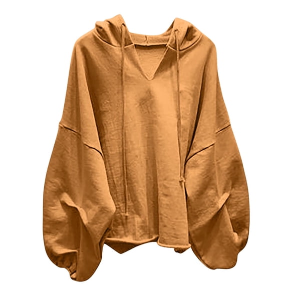 WRKEKC Womens Casual Loose Long Sleeve Hoodie Solid Color Drawstring Hooded Sweatshirt with Drop Shoulder Fall and Winter Outerwear