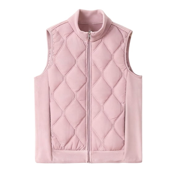 WRKEKC Womens Down Vest Solid Color Sleeveless Funnel Neck Zip Pockets Quilted Padding Warm Fall Winter Outerwear Coat