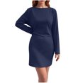 thumbnail image 1 of WRKEKC Womens Dresses Casual Solid Color Long Sleeve Boat Neck Mini Dress for Fall Winter Bodycon Soft Knit Back Zip Curve Hugging Silhouette and Cuffs, 1 of 6