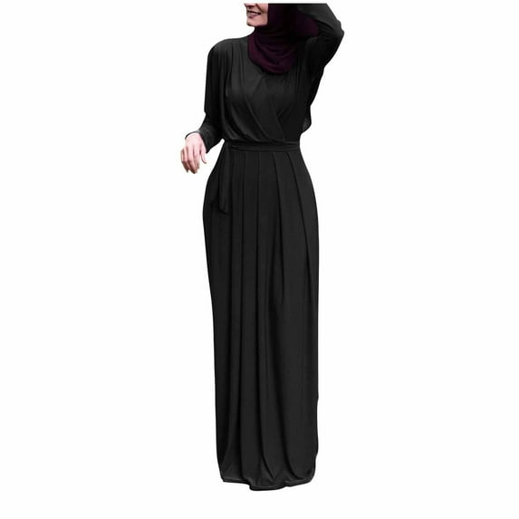 WRKEKC Womens Dresses Casual Solid Color Long Sleeve V-Neck Maxi Dress for Fall Winter Loose Fit Modest Style with Side Slits and Back Keyhole