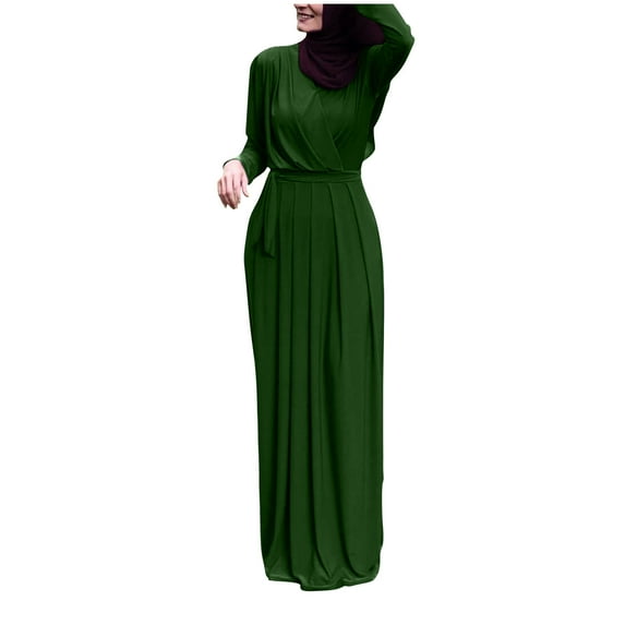 WRKEKC Womens Dresses Casual Solid Color Long Sleeve V-Neck Maxi Dress for Fall Winter Loose Fit Modest Style with Side Slits and Back Keyhole