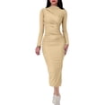 thumbnail image 1 of WRKEKC Womens Dresses Casual Solid Color Long Sleeve V-Neck Midi Dress for Fall Winter Bodycon Fit Soft Knit with Back Zip and Curve Hugging, 1 of 7