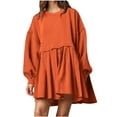 thumbnail image 1 of WRKEKC Womens Dresses Casual Solid Color Round Neck Long Sleeve Sweatshirt Dress with Contrast Trim Knee Length, 1 of 5