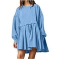 thumbnail image 1 of WRKEKC Womens Dresses Casual Solid Color Round Neck Long Sleeve Sweatshirt Dress with Contrast Trim Knee Length, 1 of 5