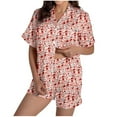 thumbnail image 1 of WRKEKC Womens Flannel Pajamas Sets Print Collar Pocket Short Sleeve Short Pants Home Lounge Sleepwear Set for Women Casual Wear, 1 of 7