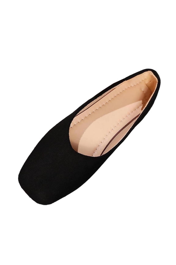 Womens Flats Spring Fall Solid Color Low Cut Vintage Outdoor Slip On Loafers Square Toe Flat Footwear