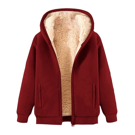 WRKEKC Womens Full Zip Hoodie Solid Color Fleece Lined Hooded Jacket with Side Pockets Warm Long Sleeve Outerwear for Fall and Winter