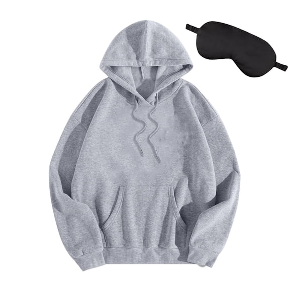 WRKEKC Womens Hoodie Casual Solid Color Loose Long Sleeve Sweatshirt with Matching Eye Mask Hooded Sweatshirt for Cozy Loungewear Daily Comfort