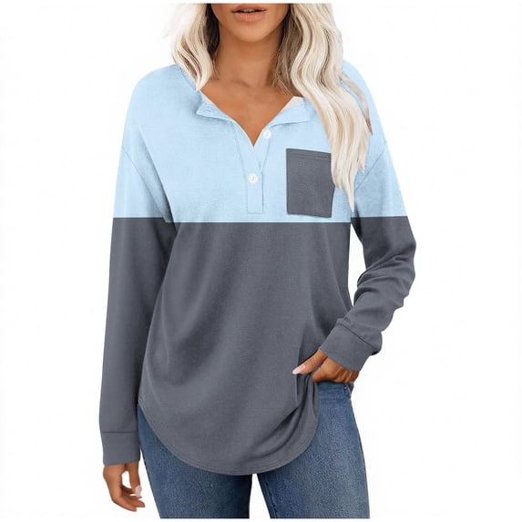 WRKEKC Womens Long Sleeve Sweatshirts Gradient Print V-Neck Button Pullover Stylish Top for Women Casual Daily Wear with Trendy Style