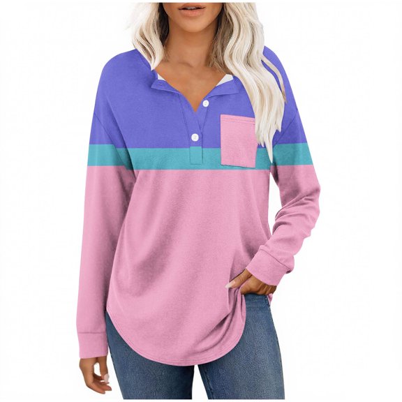 WRKEKC Womens Long Sleeve Sweatshirts Gradient Print V-Neck Button Pullover Stylish Top for Women Casual Daily Wear with Trendy Style
