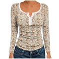 thumbnail image 1 of WRKEKC Womens Long Sleeve T-Shirts Casual Print Button Square Neck Ribbed Basic Layering Shirt Top for Women Fashion Daily Wear, 1 of 6