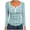 thumbnail image 1 of WRKEKC Womens Long Sleeve T-Shirts Casual Print Button Square Neck Ribbed Basic Layering Shirt Top for Women Fashion Daily Wear, 1 of 6