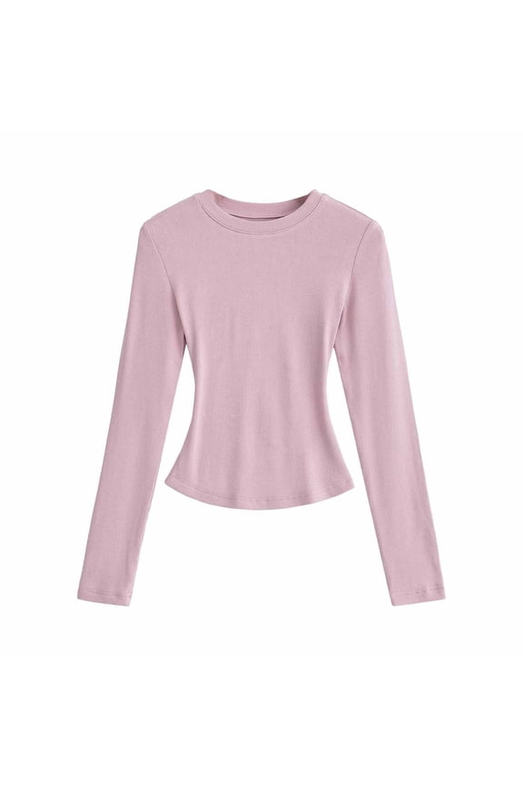 Womens Long Sleeve T-Shirts Solid Color Crew Neck Basic Fitted Slimming Shirt Top for Women Layering Casual Daily Wear