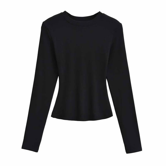 WRKEKC Womens Long Sleeve T-Shirts Solid Color Crew Neck Basic Fitted Slimming Shirt Top for Women Layering Casual Daily Wear