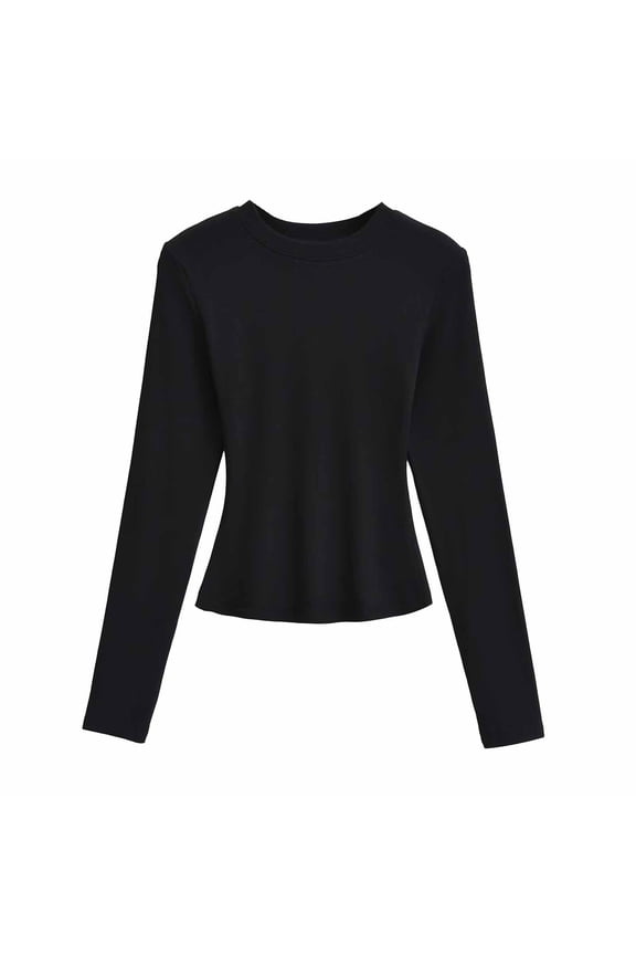 Womens Long Sleeve T-Shirts Solid Color Crew Neck Basic Fitted Slimming Shirt Top for Women Layering Casual Daily Wear