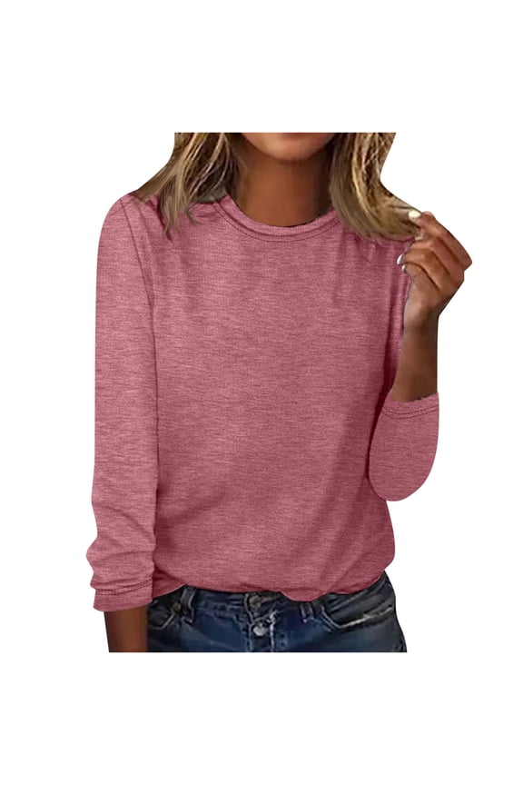 Womens Long Sleeve T-Shirts Solid Color Long Sleeve Loose Crew Neck Tee for Women Casual Comfortable Everyday Wear Basic Top